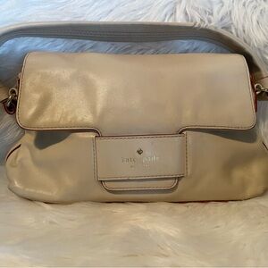 Kate Spade Cream Leather Shoulder Bag with Subtle Red Trim